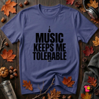 Music Keeps Me Tolerable sarcastic graphic t-shirt in Team Navy by Snarky Sarks