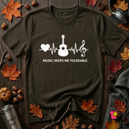 Music Makes Me Tolerable sarcastic graphic t-shirt in Black by Snarky Sarks