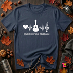 Music Makes Me Tolerable sarcastic graphic t-shirt in Navy by Snarky Sarks