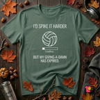 My Give a Damn Expired sarcastic graphic t-shirt in Heather Forest by Snarky Sarks