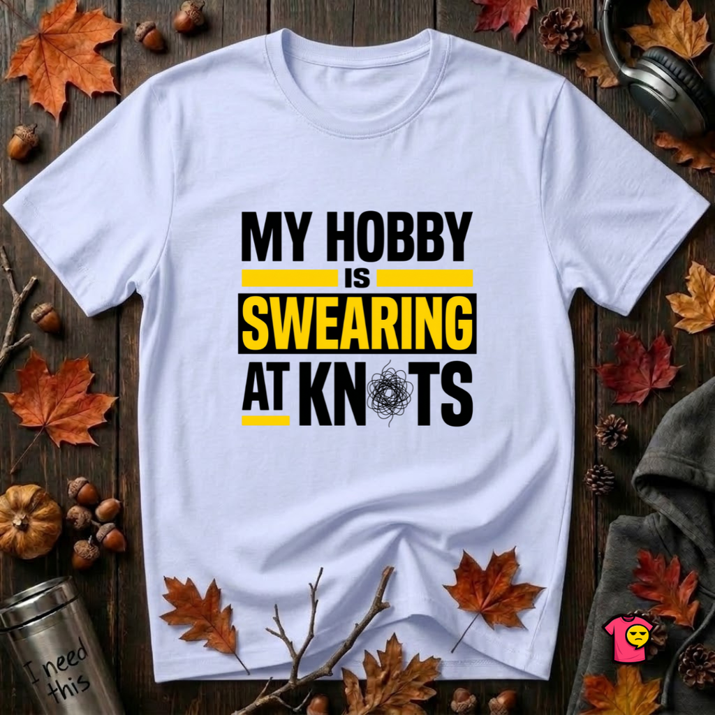 My Hobby is Swearing at Knots sarcastic graphic t-shirt in Ash by Snarky Sarks