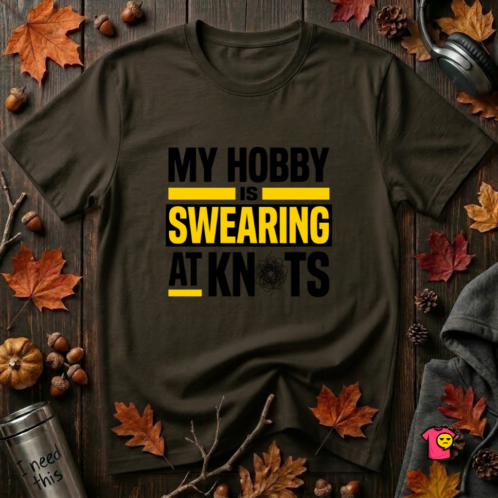 My Hobby is Swearing at Knots sarcastic graphic t-shirt in Black by Snarky Sarks
