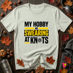My Hobby is Swearing at Knots sarcastic graphic t-shirt in Citron by Snarky Sarks