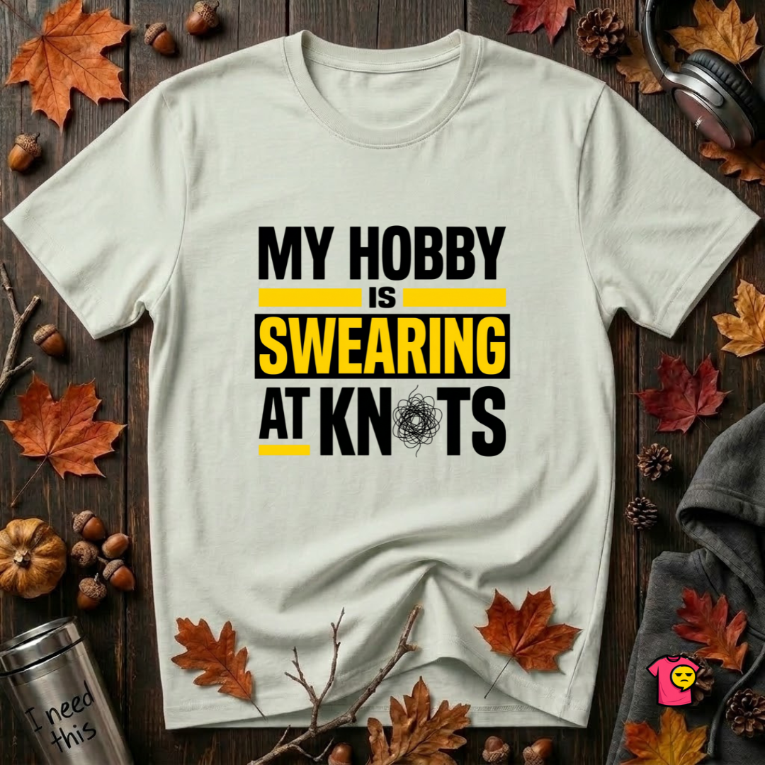 My Hobby is Swearing at Knots sarcastic graphic t-shirt in Citron by Snarky Sarks