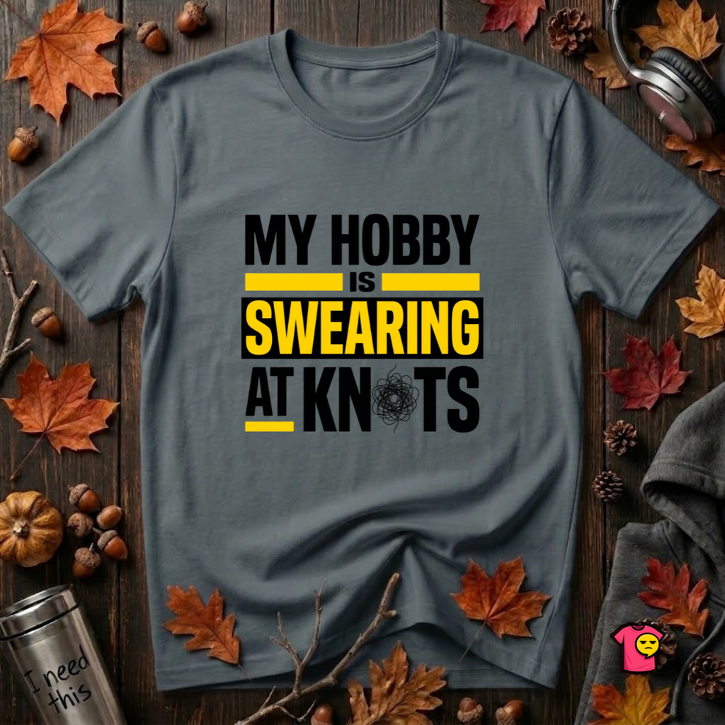 My Hobby is Swearing at Knots sarcastic graphic t-shirt in Dark Gray by Snarky Sarks