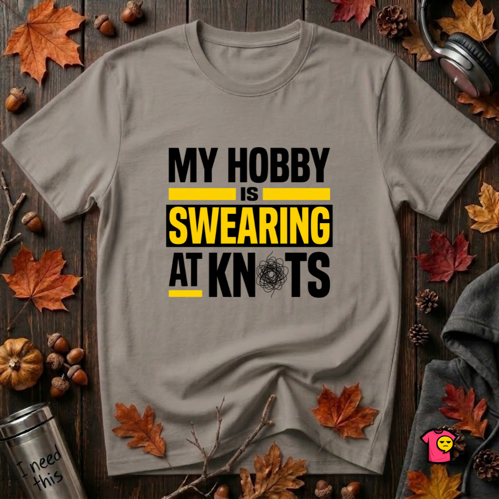 My Hobby is Swearing at Knots sarcastic graphic t-shirt in Deep Heather by Snarky Sarks