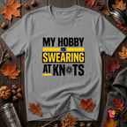 My Hobby is Swearing at Knots sarcastic graphic t-shirt in Heather Storm by Snarky Sarks