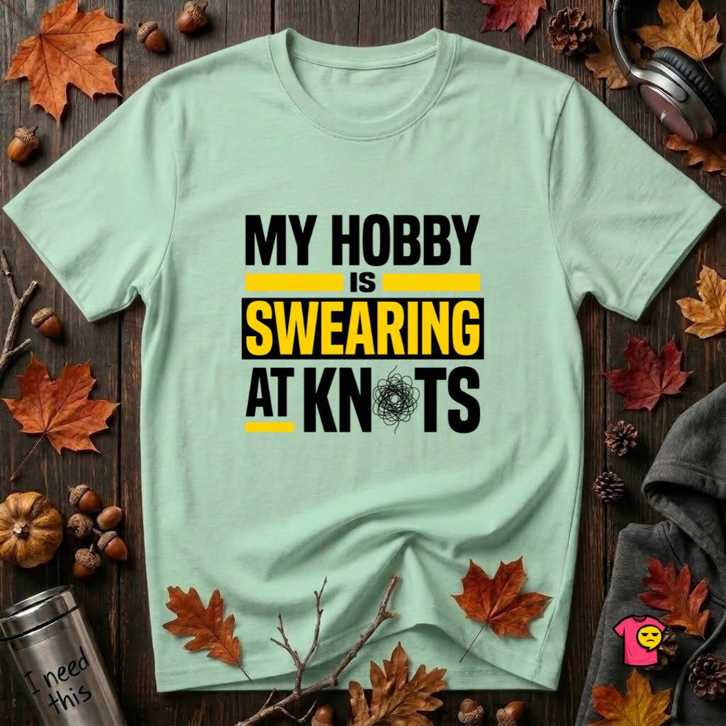 My Hobby is Swearing at Knots sarcastic graphic t-shirt in Mint by Snarky Sarks