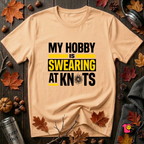My Hobby is Swearing at Knots sarcastic graphic t-shirt in Peach by Snarky Sarks