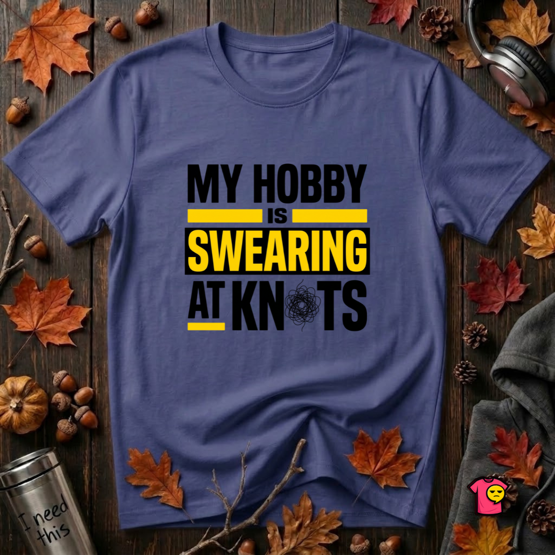 My Hobby is Swearing at Knots sarcastic graphic t-shirt in Team Navy by Snarky Sarks