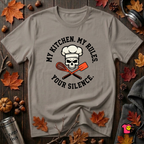 My Kitchen. My Rules. Your Silence. sarcastic graphic t-shirt in Deep Heather by Snarky Sarks