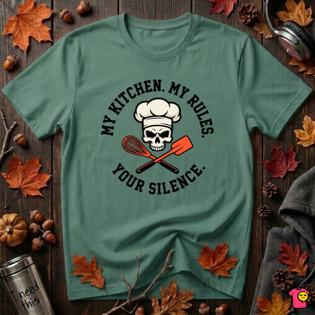 My Kitchen. My Rules. Your Silence. sarcastic graphic t-shirt in Grass Green by Snarky Sarks