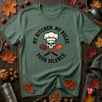 My Kitchen. My Rules. Your Silence. sarcastic graphic t-shirt in Heather Forest by Snarky Sarks