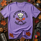 My Kitchen. My Rules. Your Silence. sarcastic graphic t-shirt in Heather Team Purple by Snarky Sarks