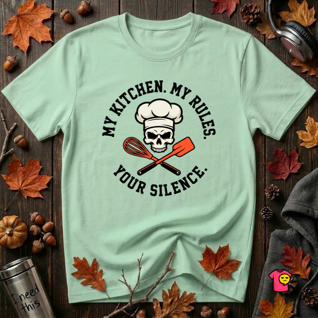 My Kitchen. My Rules. Your Silence. sarcastic graphic t-shirt in Mint by Snarky Sarks