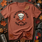 My Kitchen. My Rules. Your Silence. sarcastic graphic t-shirt in Rust by Snarky Sarks