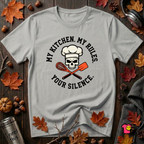 My Kitchen. My Rules. Your Silence. sarcastic graphic t-shirt in Silver by Snarky Sarks
