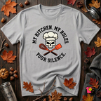 My Kitchen. My Rules. Your Silence. sarcastic graphic t-shirt in Solid Athletic Gray by Snarky Sarks
