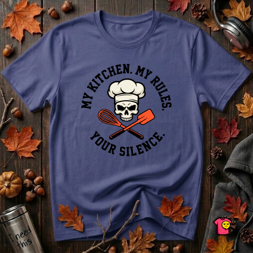 My Kitchen. My Rules. Your Silence. sarcastic graphic t-shirt in Team Navy by Snarky Sarks