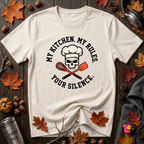 My Kitchen. My Rules. Your Silence. sarcastic graphic t-shirt in White by Snarky Sarks