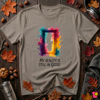 My Reality is Still in Gesso sarcastic art graphic t-shirt in Asphalt by Snarky Sarks