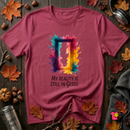 My Reality is Still in Gesso sarcastic art graphic t-shirt in Cardinal by Snarky Sarks