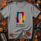 My Reality is Still in Gesso sarcastic art graphic t-shirt in Heather Storm by Snarky Sarks