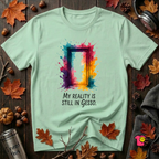 My Reality is Still in Gesso sarcastic art graphic t-shirt in Mint by Snarky Sarks