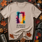 My Reality is Still in Gesso sarcastic art graphic t-shirt in Natural by Snarky Sarks