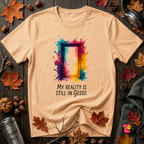 My Reality is Still in Gesso sarcastic art graphic t-shirt in Peach by Snarky Sarks