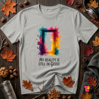 My Reality is Still in Gesso sarcastic art graphic t-shirt in Silver by Snarky Sarks