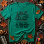 My Therapy Has Some Threads that Need Work sarcastic sewing t-shirt in Heather Kelly by Snarky Sarks