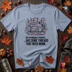 My Therapy Has Some Threads that Need Work sarcastic sewing t-shirt in Heather Prism Blue by Snarky Sarks