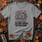 My Therapy Has Some Threads that Need Work sarcastic sewing t-shirt in Heather Storm by Snarky Sarks