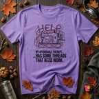 My Therapy Has Some Threads that Need Work sarcastic sewing t-shirt in Heather Team Purple by Snarky Sarks