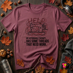My Therapy Has Some Threads that Need Work sarcastic sewing t-shirt in Maroon by Snarky Sarks