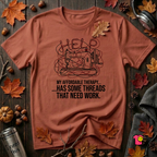 My Therapy Has Some Threads that Need Work sarcastic sewing t-shirt in Rust by Snarky Sarks