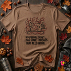 My Therapy Has Some Threads that Need Work sarcastic sewing t-shirt in Sand Dune by Snarky Sarks