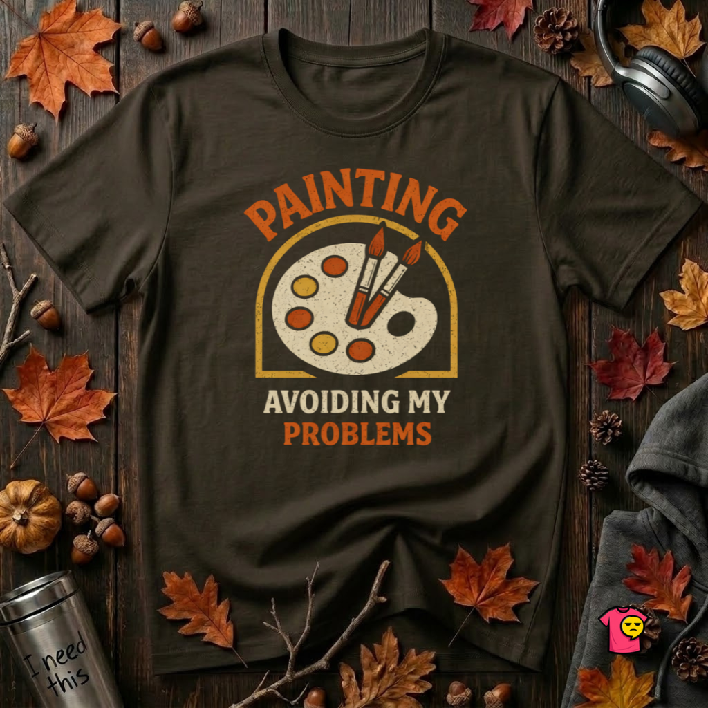 Painting -- Avoiding My Problems sarcastic art graphic t-shirt in Black by Snarky Sarks