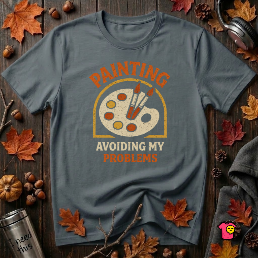 Painting -- Avoiding My Problems sarcastic art graphic t-shirt in Dark Gray by Snarky Sarks