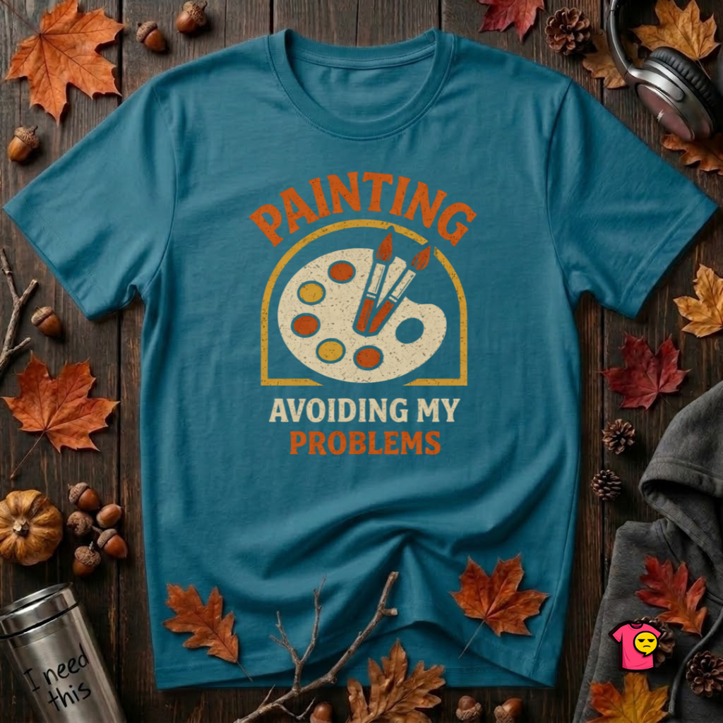 Painting -- Avoiding My Problems sarcastic graphic t-shirt in Deep Teal by Snarky Sarks