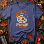 Painting -- Avoiding My Problems sarcastic art graphic t-shirt in Team Navy by Snarky Sarks