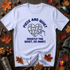 Piece and Quiet sarcastic puzzle graphic t-shirt in Ash by Snarky Sarks