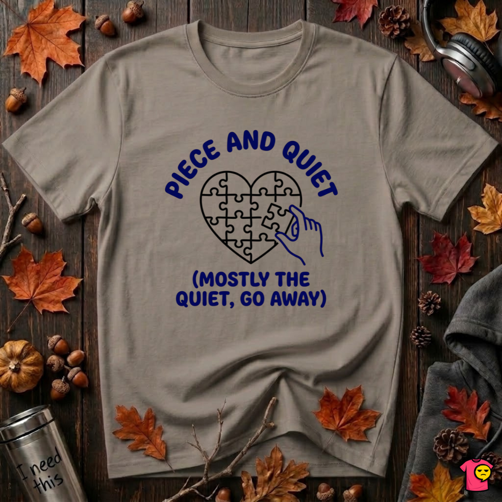 Piece and Quiet sarcastic puzzle graphic t-shirt in Asphalt by Snarky Sarks