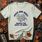 Piece and Quiet sarcastic puzzle graphic t-shirt in Citron by Snarky Sarks