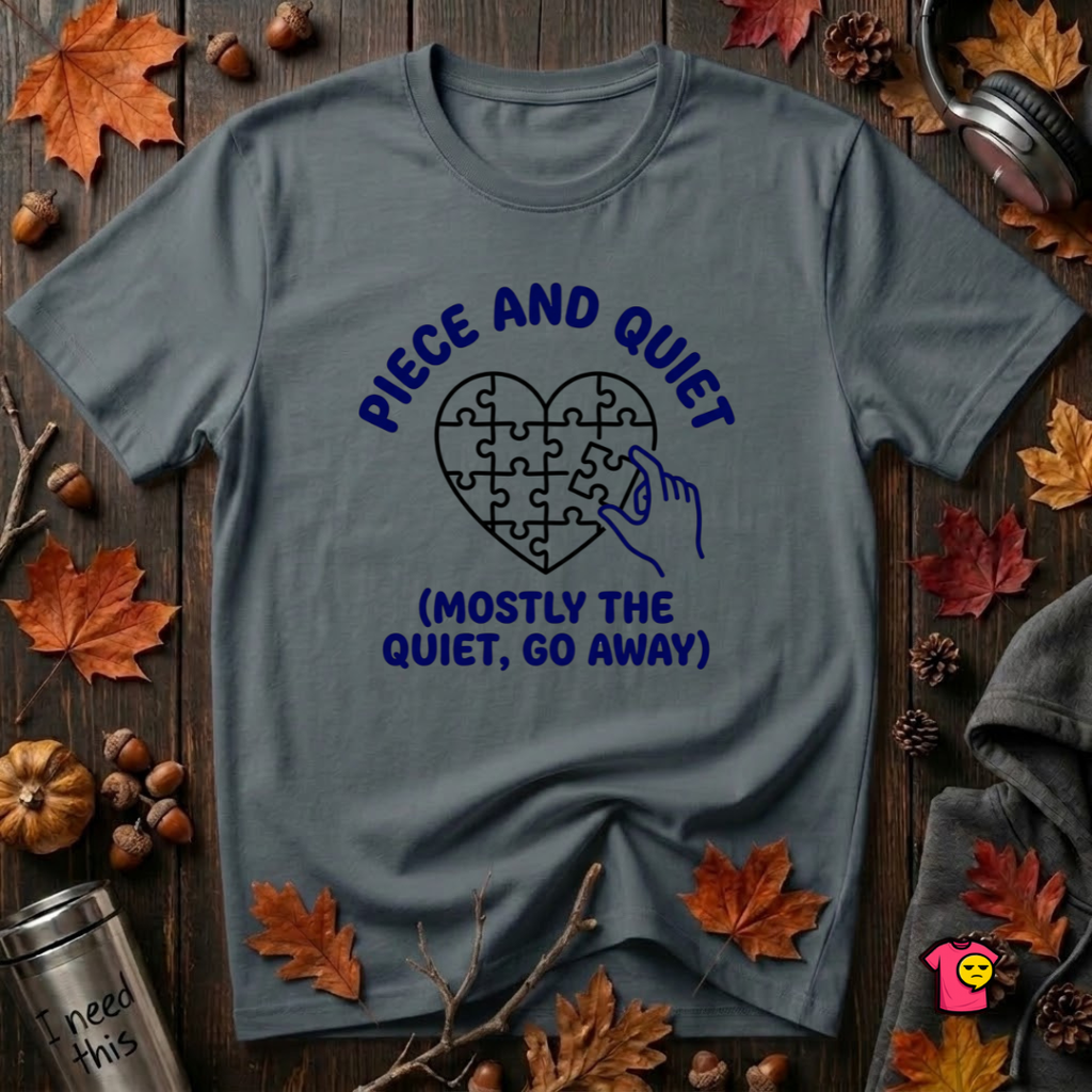 Piece and Quiet sarcastic puzzle graphic t-shirt in Dark Gray by Snarky Sarks