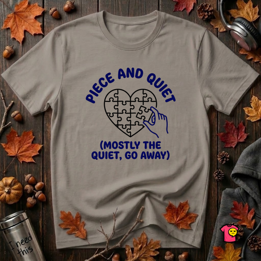 Piece and Quiet sarcastic puzzle graphic t-shirt in Deep Heather by Snarky Sarks