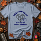 Piece and Quiet sarcastic puzzle graphic t-shirt in Heather Prism Blue by Snarky Sarks