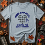 Piece and Quiet sarcastic puzzle graphic t-shirt in Light Blue by Snarky Sarks