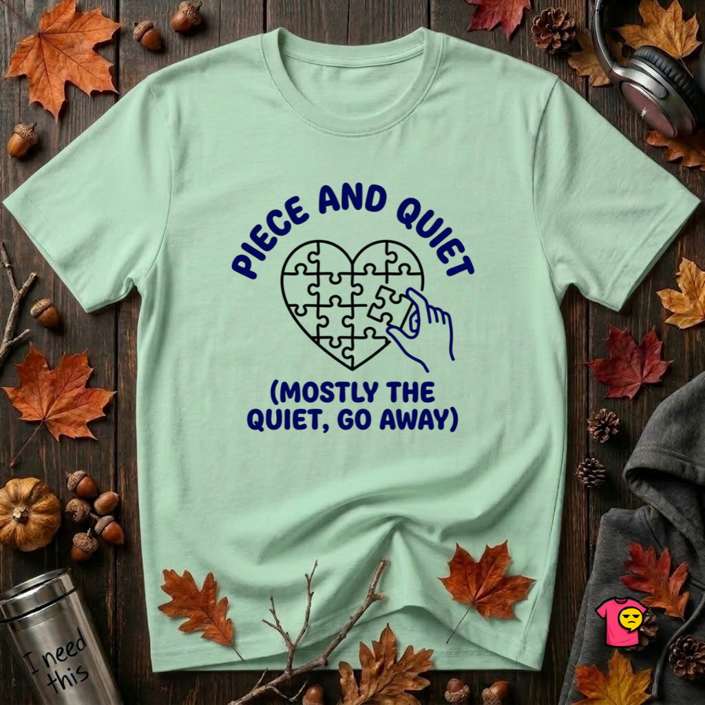 Piece and Quiet sarcastic puzzle graphic t-shirt in Mint by Snarky Sarks